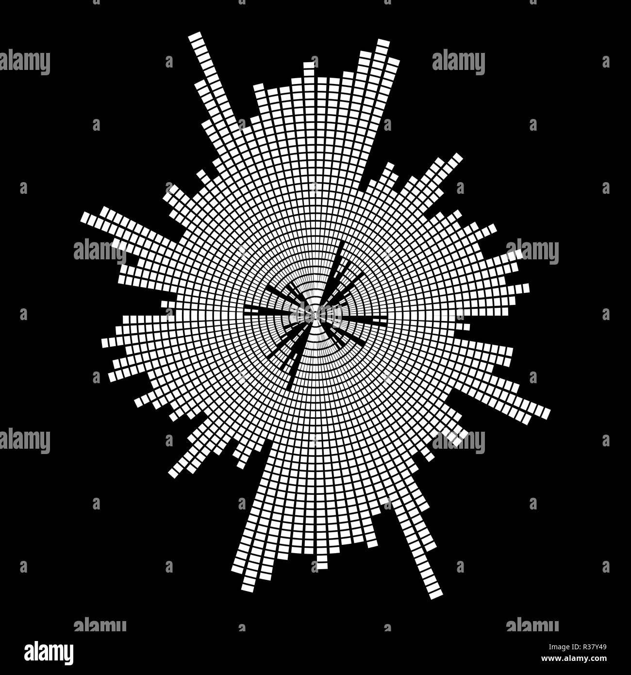 Runde Musik wave Equalizer Sound Symbol Icon Design auf schwarzem Hintergrund Stock Vektor