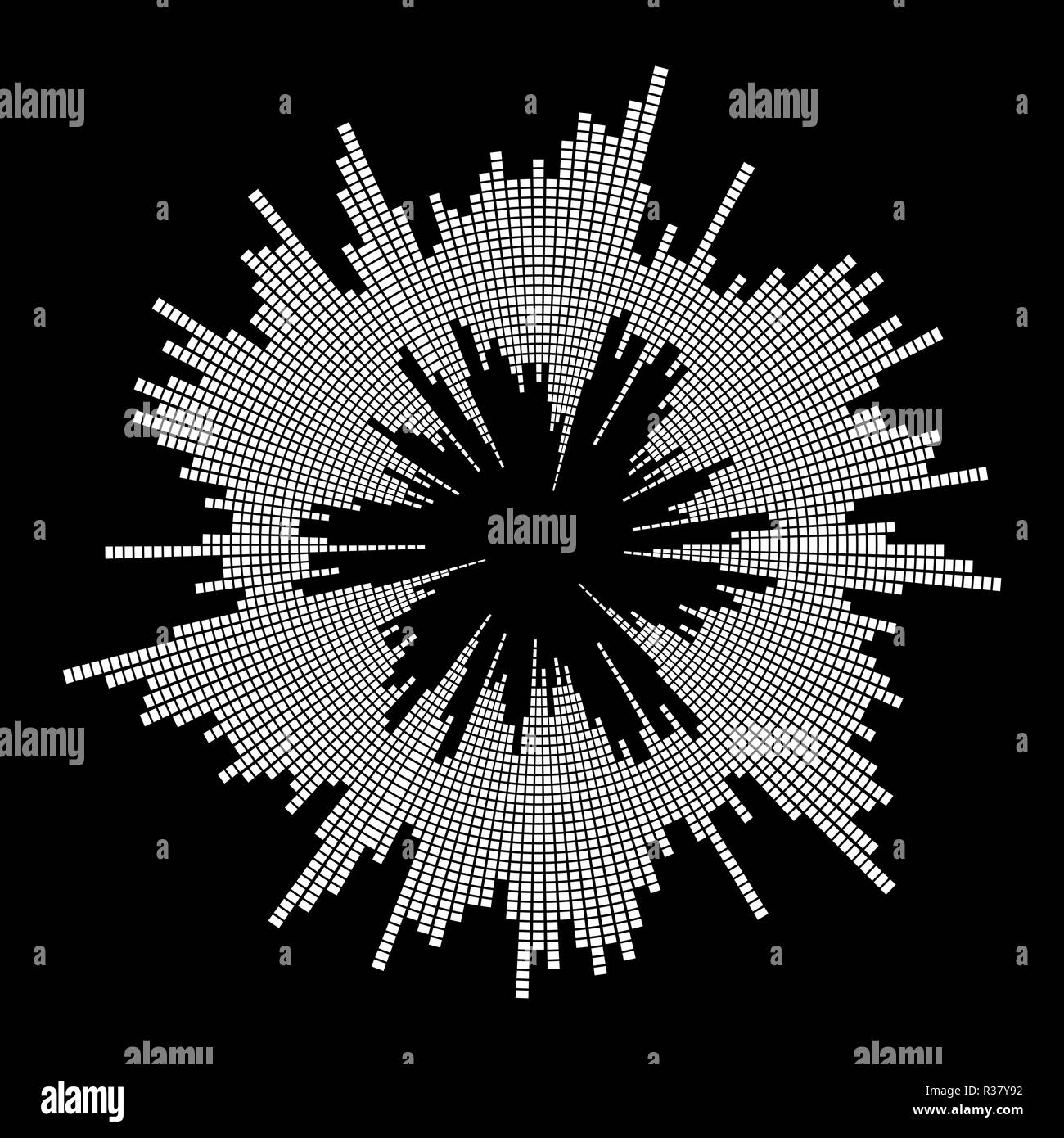 Runde Musik wave Equalizer Sound Symbol Icon Design auf schwarzem Hintergrund Stock Vektor