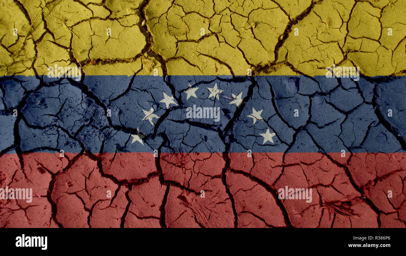 Politische Krise oder ökologischen Konzept: Schlamm Risse mit Venezuela Flagge Stockfoto