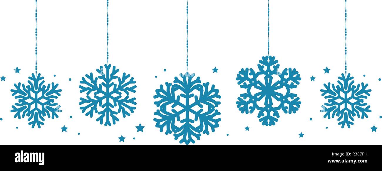 Weihnachtsschmuck oder dekorative Schneeflocken hängen. Vector Illustration Stock Vektor