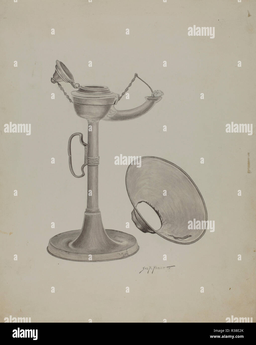 Zinn Lampe. Vom: C. 1941. Maße: gesamt: 36,5 x 29,1 cm (14 3/8 x 11 5/6 in.) Original IAD Objekt: 12' hoch. Medium: Aquarell und Graphit auf Pappe. Museum: Nationalgalerie, Washington DC. Thema: Sydney Roberts. Stockfoto