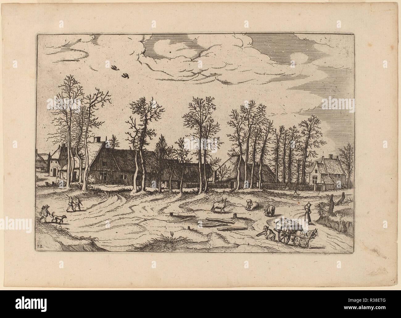 Bauernhöfe. Vom: in oder vor 1676 veröffentlicht. Medium: Radierung mit Kupferstich retuschiert. Museum: Nationalgalerie, Washington DC. Autor: Johannes und Lucas van Doetechum nach Master Der kleine Landschaften. Stockfoto