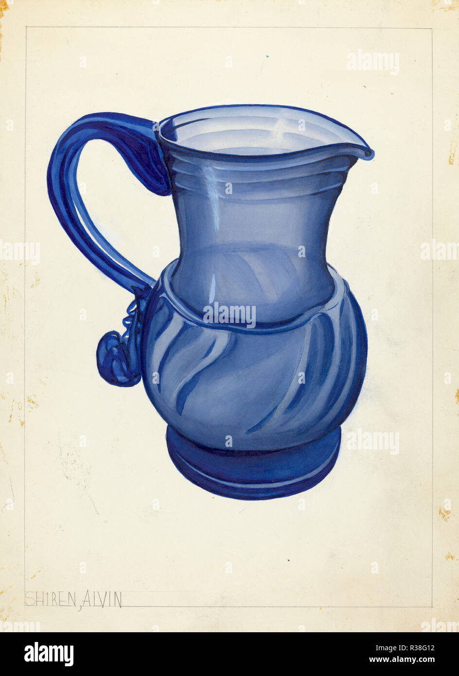 Mundgeblasenes Glas - Krug. Stand: 1935/1942. Maße: gesamt: 27,6 x 20,2 cm (10 7/8 x 7 15/16 in.). Medium: Aquarell, Gouache, Feder und Tusche und Graphit auf Pappe. Museum: Nationalgalerie, Washington DC. Thema: Alvin kaasboll 19. Stockfoto