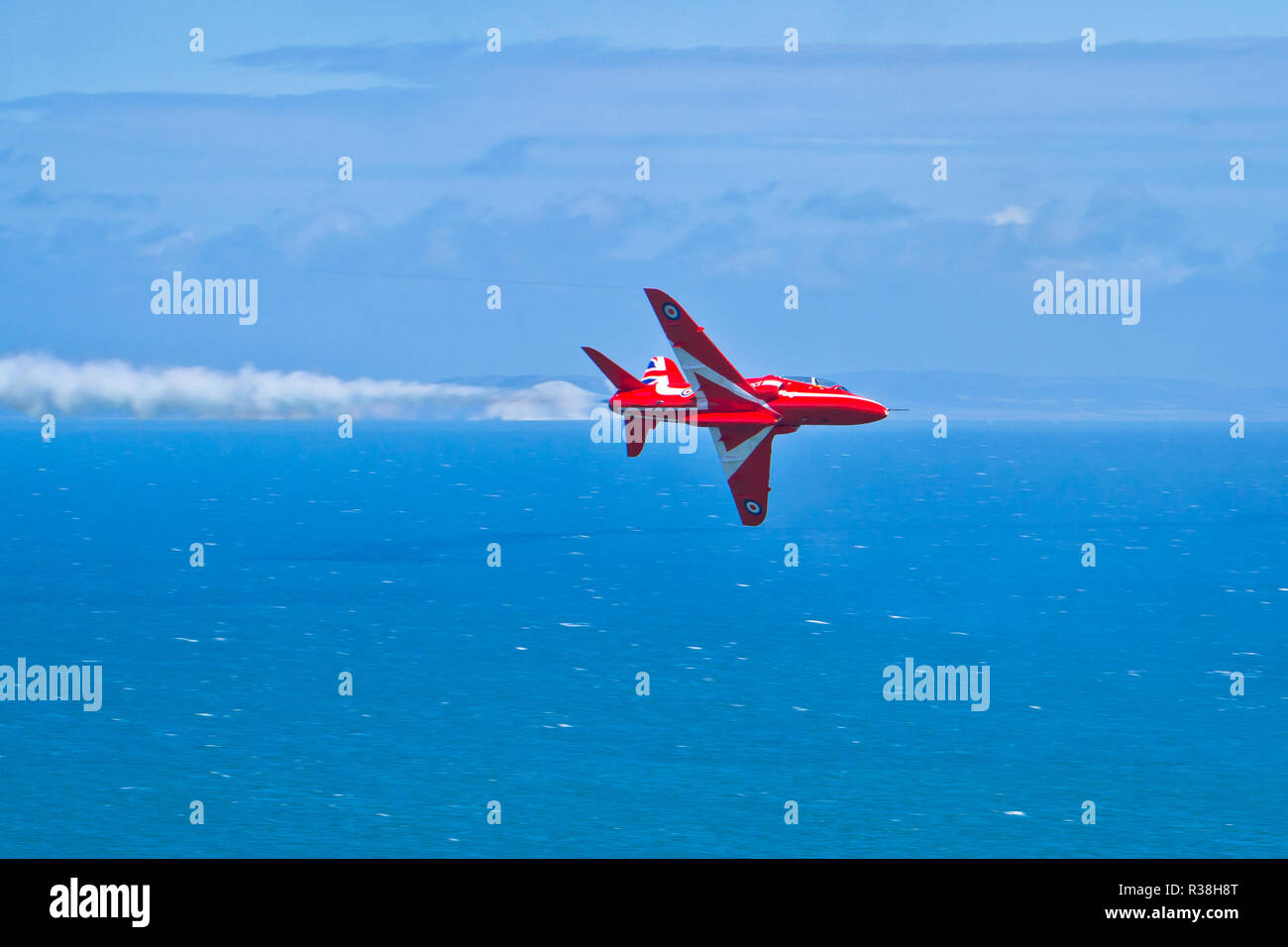 Die roten Pfeile, offiziell als der Royal Air Force Aerobatic Team, bekannt ist, ist das Kunstflug Display Team der Royal Air Force an RAF Scampton. Stockfoto