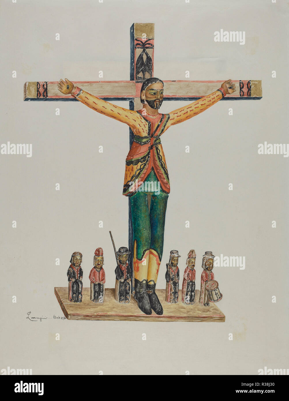 Bulto (San vacas). Stand: 1938. Maße: gesamt: 54,5 x 40,3 cm (21 5/6 x 15 7/8 in.) Original IAD Objekt: 1/2 der tatsächlichen Größe. Medium: Aquarell, Buntstift, und Graphit auf Papier. Museum: Nationalgalerie, Washington DC. Autor: Eldora S. Lorenzini. Stockfoto