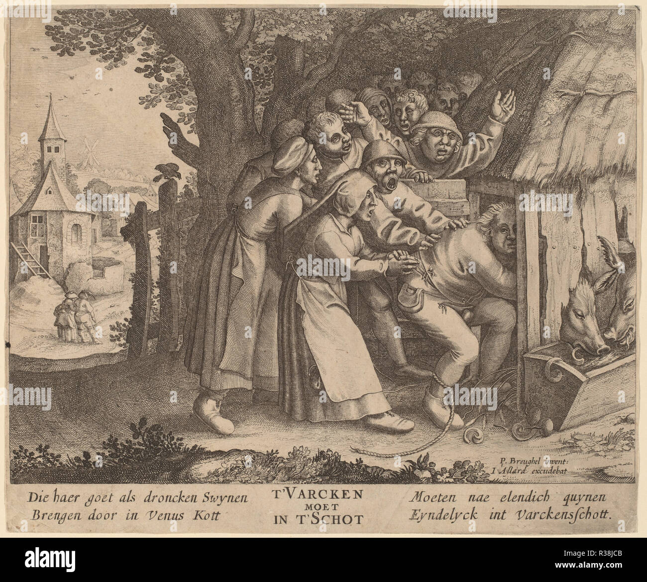 Die säufer geschoben in den Schweinestall. Vom: in oder nach 1568. Medium: Gravur. Museum: Nationalgalerie, Washington DC. Thema: nach Pieter Brueghel der Ältere. Stockfoto