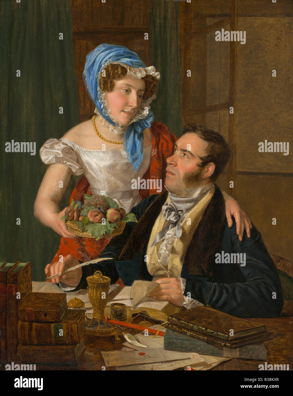 Der Kartograph Professor Josef Jüttner und seine Frau. Stand: 1824. Maße: gesamt: 40,5 x 32,5 cm (15 15/16 x 12 13/16 in.) gerahmt: 54,6 x 46,7 x 6,7 cm (21 1/2 x 18 3/8 x 2 5/8 in.). Medium: Öl auf Holz. Museum: Nationalgalerie, Washington DC. Autor: Ferdinand Georg Waldmüller. Stockfoto