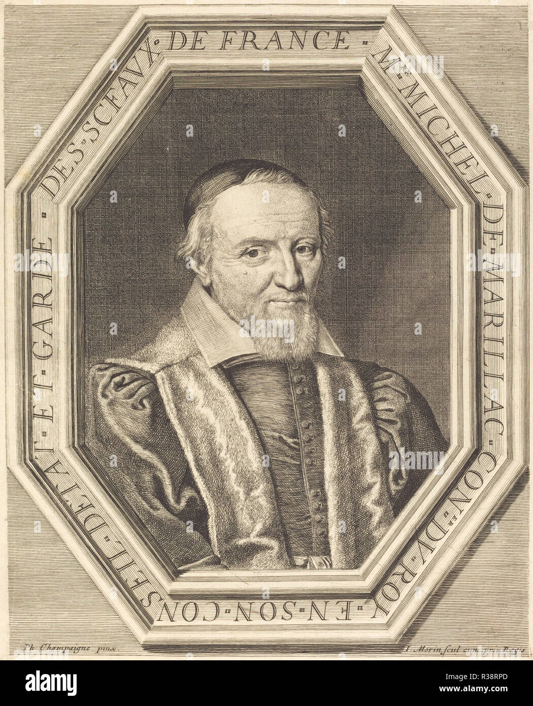 Michel de Marillac. Abmessungen: Platte: 30,7 x 25,1 cm (12 1/16 x 9 7/8 in.) Blatt: 40,9 x 30,1 cm (16 1/8 x 11 7/8 in.). Medium: Radierung, Gravieren, und Stupfen auf Bütten. Museum: Nationalgalerie, Washington DC. Autor: Jean Morin nach Philippe de Champaigne. Jean Morin. nach Philippe de Champaigne. Stockfoto
