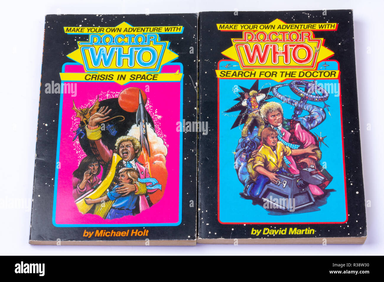 BBC Dr Who 1986 Vintage collectible Bücher, mit Colin Baker als der Doktor, mit K9, geschrieben von David Martin und David Holt Stockfoto