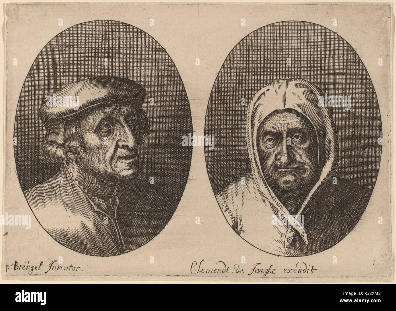 Staats ein Bauer, Mann und Frau. Medium: Gravur. Museum: Nationalgalerie, Washington DC. Autor: Adriaen Brouwer nach Pieter Brueghel der Ältere. Stockfoto