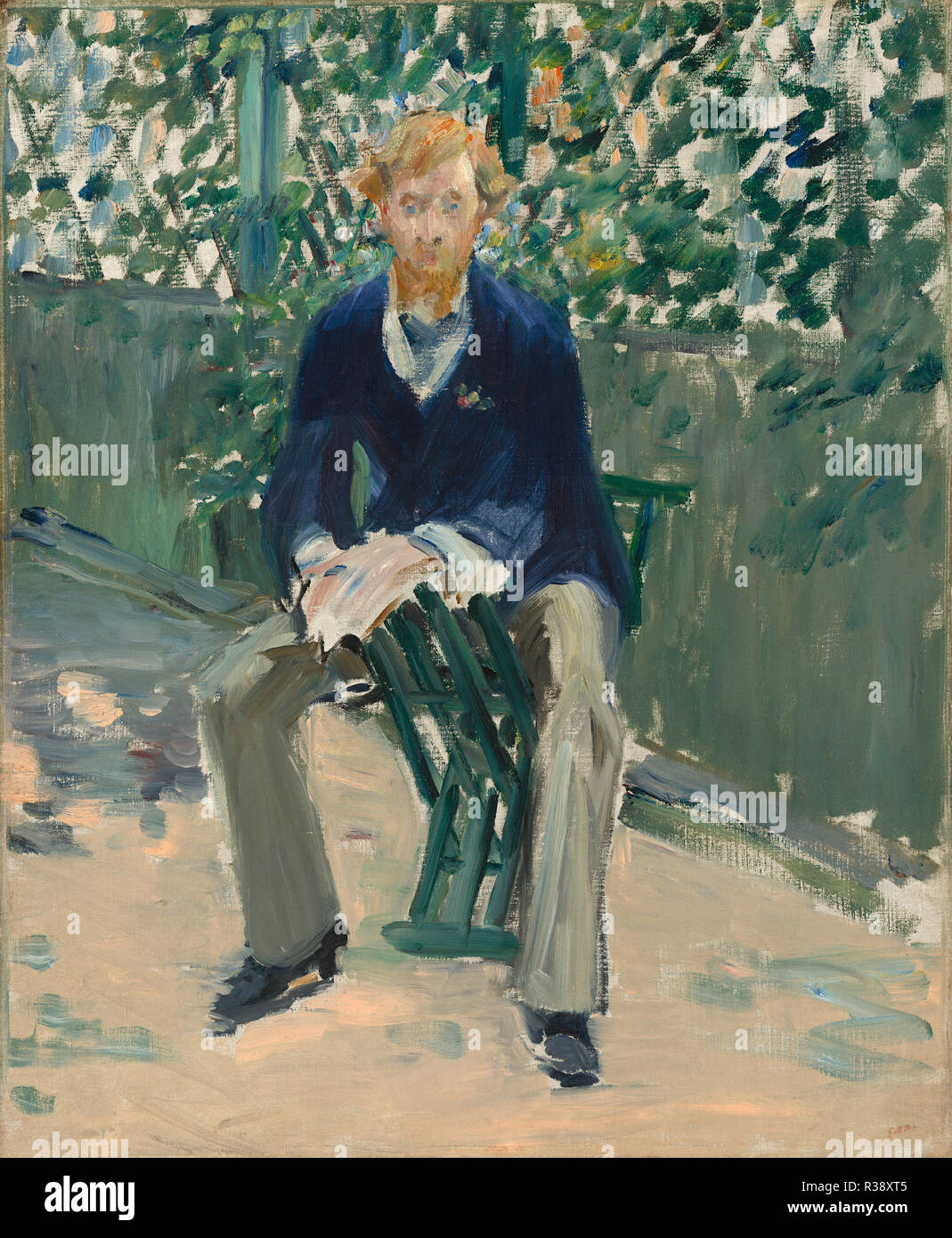 George Moore im Garten des Künstlers. Vom: C. 1879. Maße: gesamt: 54,6 x 45,1 cm (21 1/2 x 17 3/4 in.) gerahmt: 78.11 × 68.26 × 10,8 cm (30 3/4 x 26 7/8 x 4 1/4 in.). Medium: Öl auf Leinwand. Museum: Nationalgalerie, Washington DC. Autor: Edouard Manet. Stockfoto