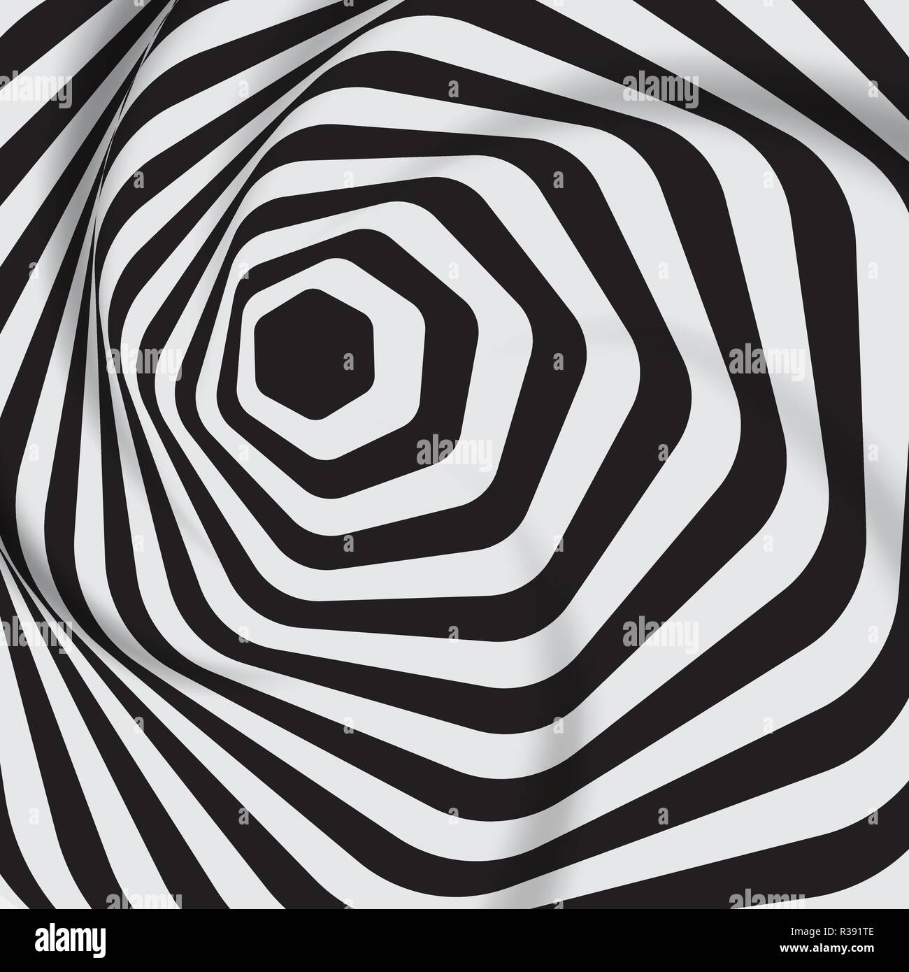 Geometrische Black und White Wave stripe design Bewegung. Vector Illustration Optische Kunst abstrakt Hintergrund. Stock Vektor