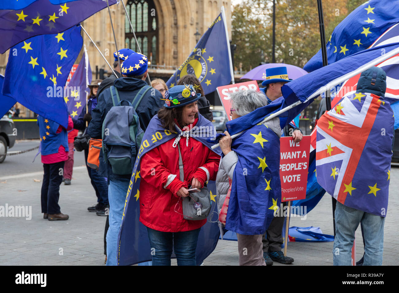 London, Großbritannien, 21. November 2018. Stand der Missachtung der Europäischen Bewegung (SODEM) Brexit Protest außerhalb der Häuser des Parlaments in London. Credit: Andy Morton/Alamy leben Nachrichten Stockfoto