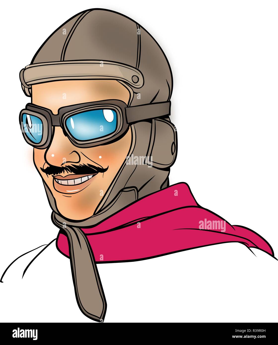 1930 pilot Portrait im Einklang Art Illustration. Stock Vektor