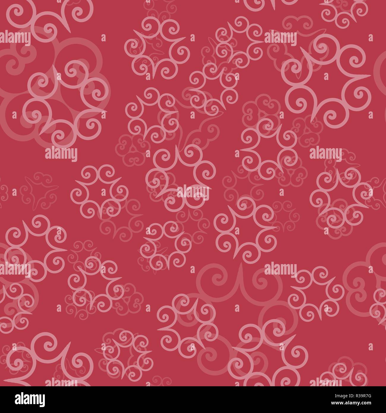 Rosa Farbe Ornament von Mandalas auf einem roten Hintergrund. Für orientalische Geschenkpapier, Schals, Textilien, Gewebe, ethnischen Textil Stock Vektor