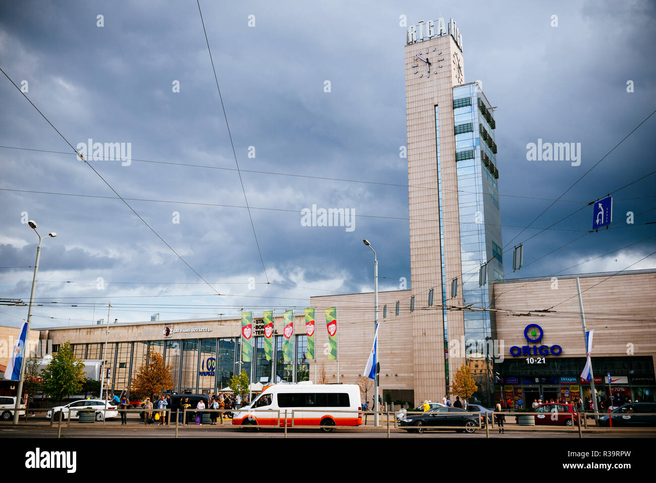 Riga Central Station Clock Tower. Riga, Lettland, Baltikum, Europa. Stockfoto