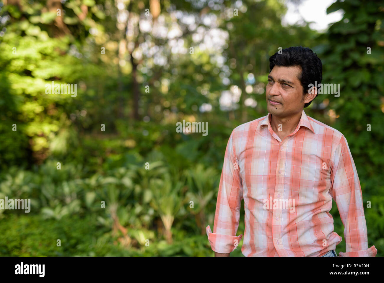Inder denken beim Blick auf Abstand gegen Scenic vie Stockfoto