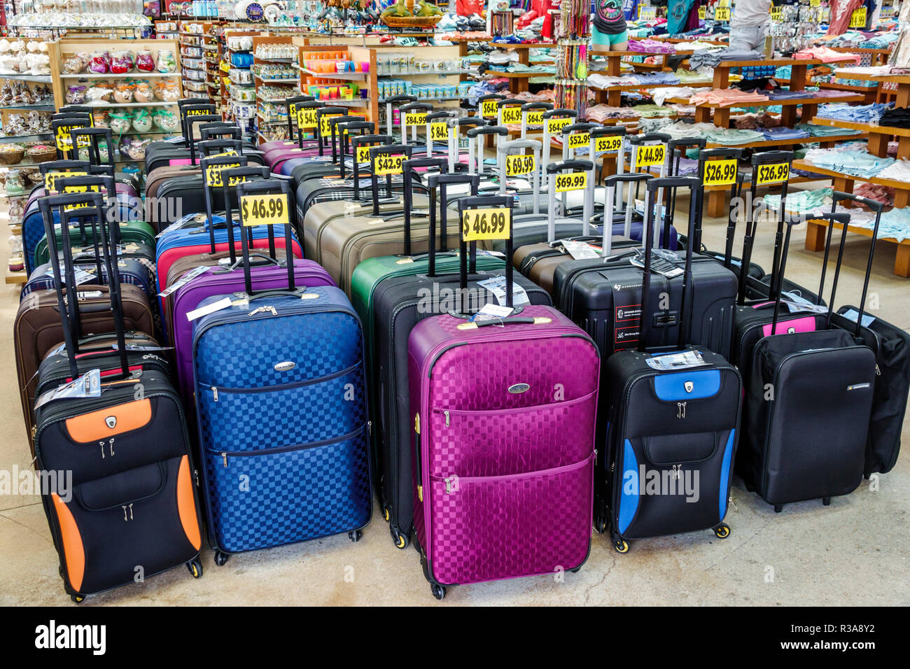 Miami Beach, Florida, Geschäft, Ausstellungsverkauf, rollende Koffer für  Gepäck, FL181030005 Stockfotografie - Alamy