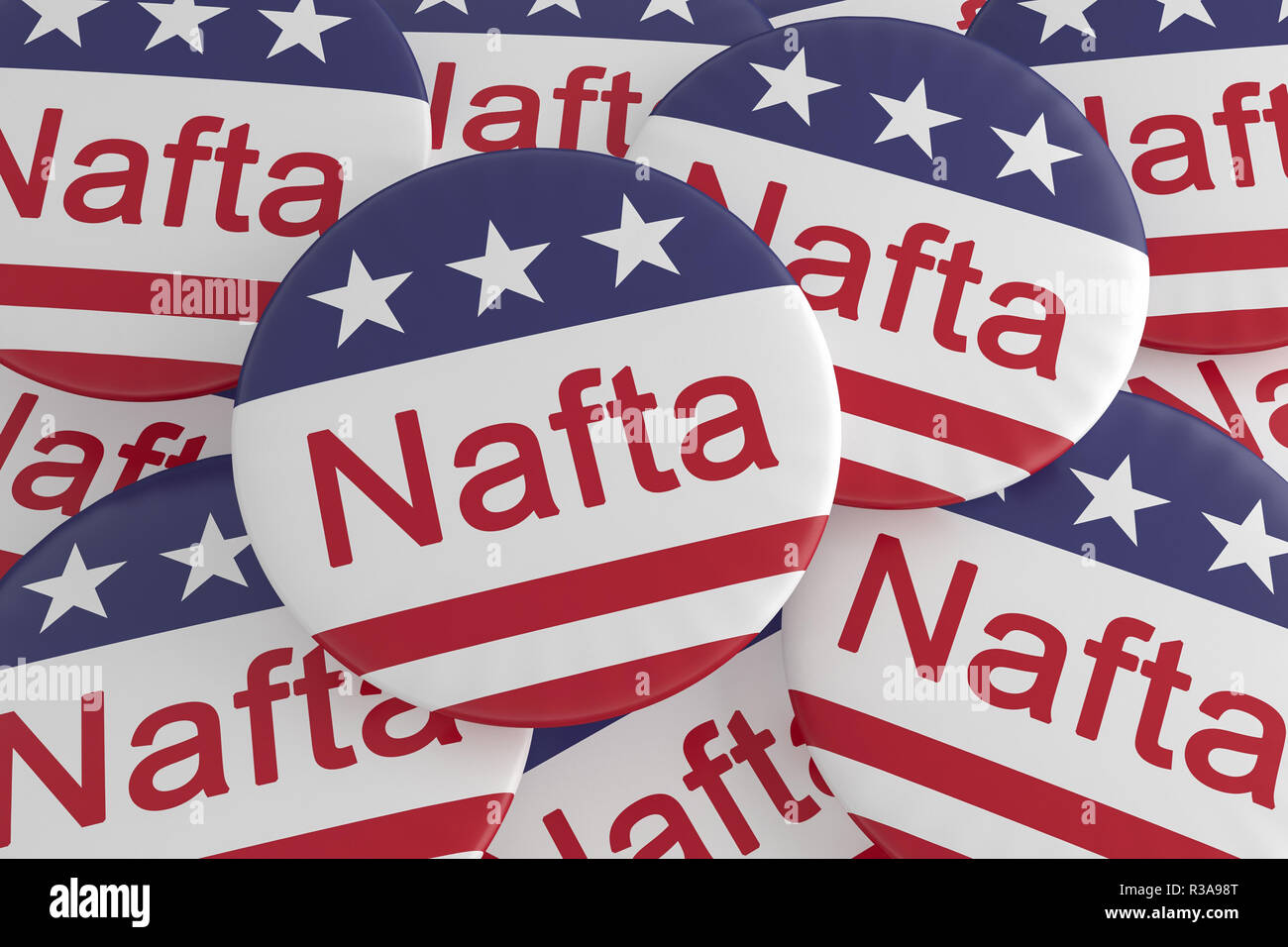 USA Politik Nachrichten Abzeichen: Stapel von Nafta-Tasten mit US-Flagge, 3D-Darstellung Stockfoto
