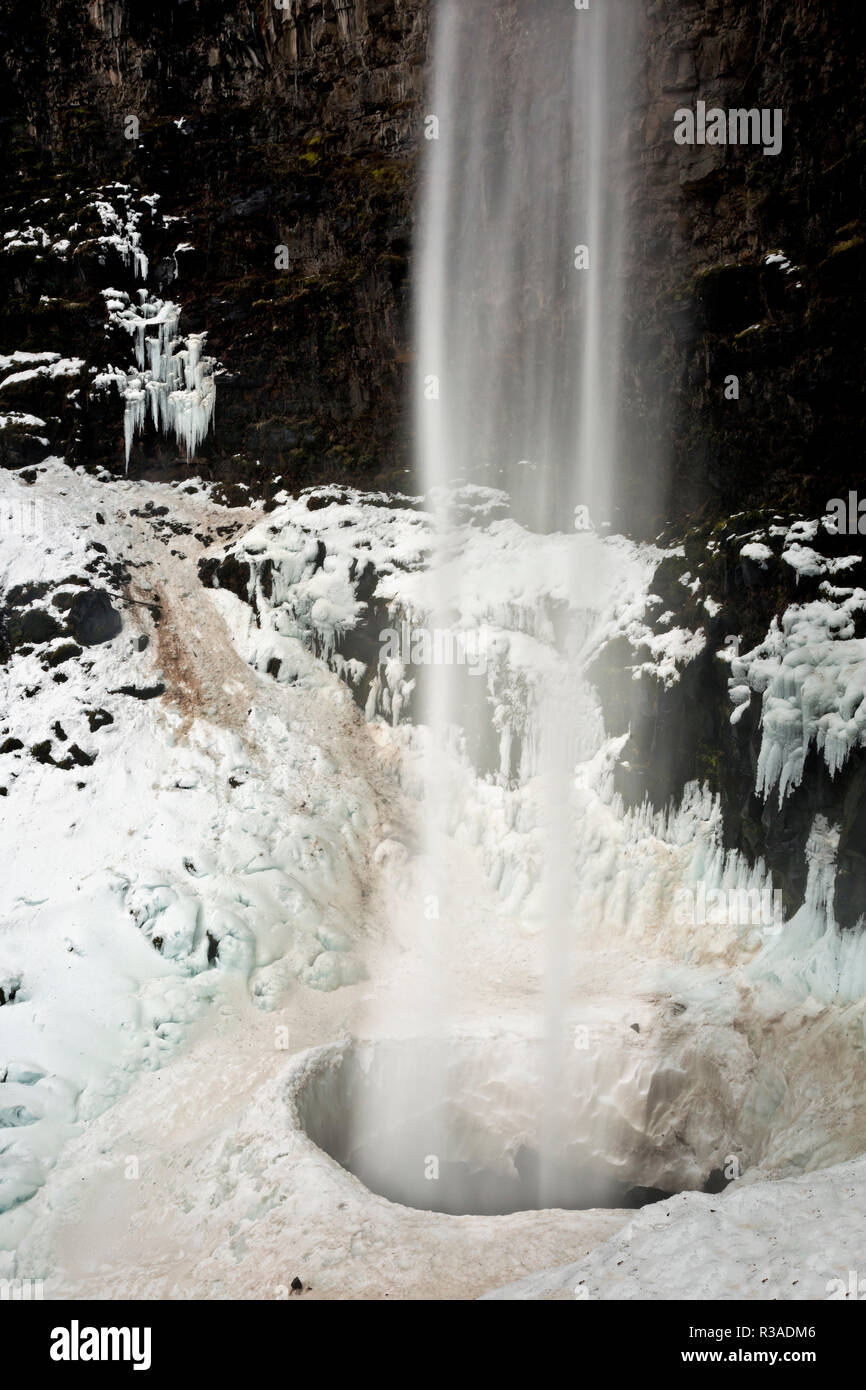 Oder 02456-00 ... OREGON - Watson fällt, die dritthöchsten Wasserfall in Oregon, erstellen einen Krater in den Schnee im Winter in der Umpqua Nation Stockfoto