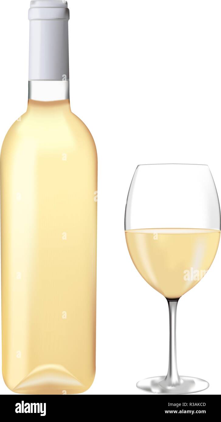 Weißwein Flasche mit Glas Stock Vektor