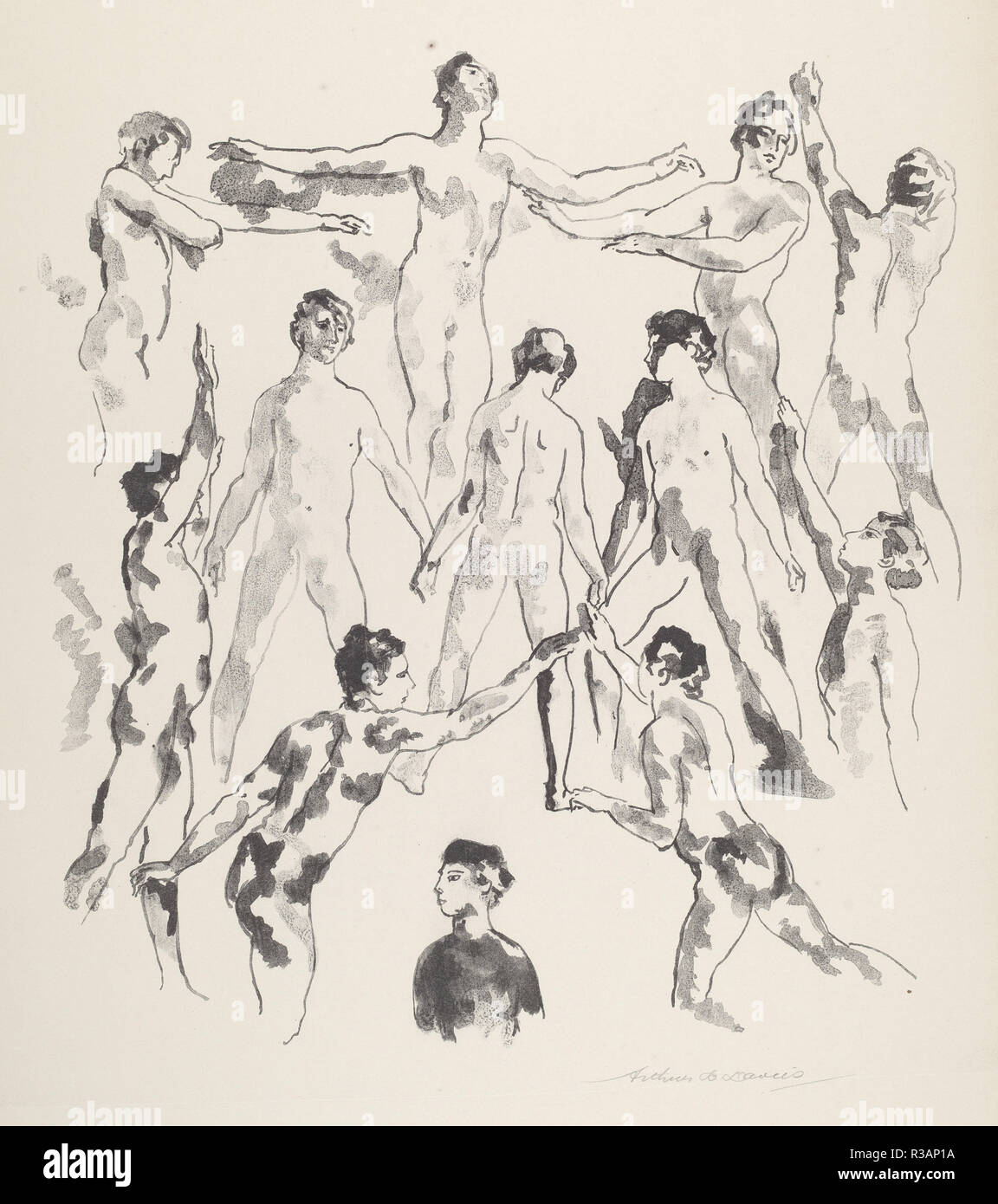 Zwölf Männer. Stand: 1921. Abmessungen: Bild (unregelmäßig): 36,2 × 33.02 cm (14 1/4 x 13 in.) Blatt: 55,88 x 37,47 cm (22 x 14 3/4 in.). Medium: Lithographie mit lithotint in Schwarz auf Webte Papier. Museum: Nationalgalerie, Washington DC. Autor: Arthur B. Davies. Stockfoto