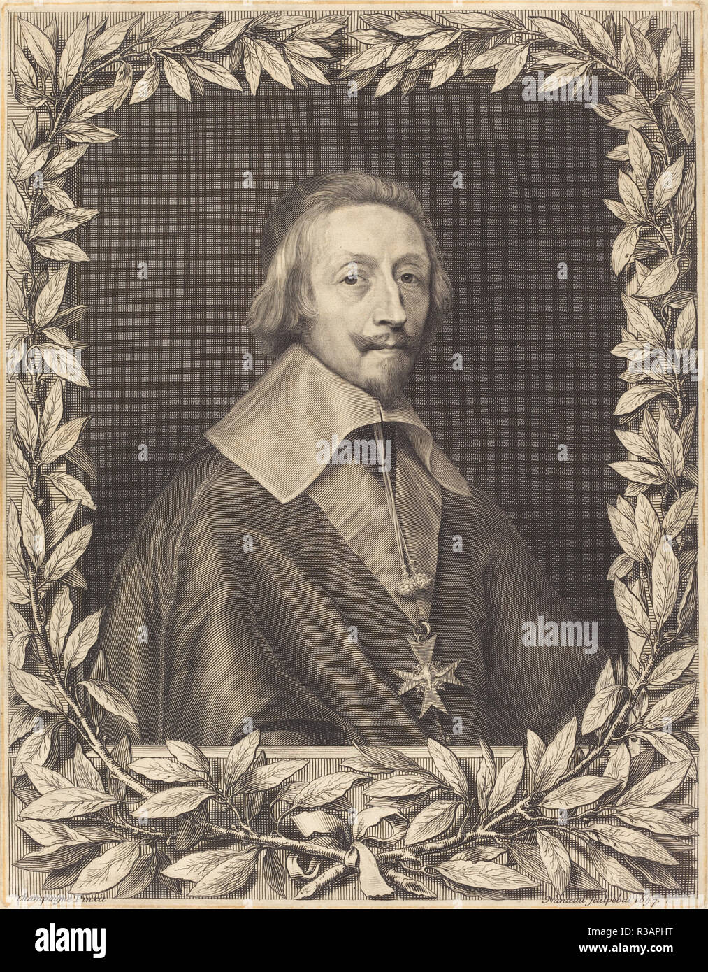 Kardinal Richelieu. Stand: 1657. Medium: Gravur. Museum: Nationalgalerie, Washington DC. Autor: Robert Nanteuil nach Philippe de Champaigne. Stockfoto