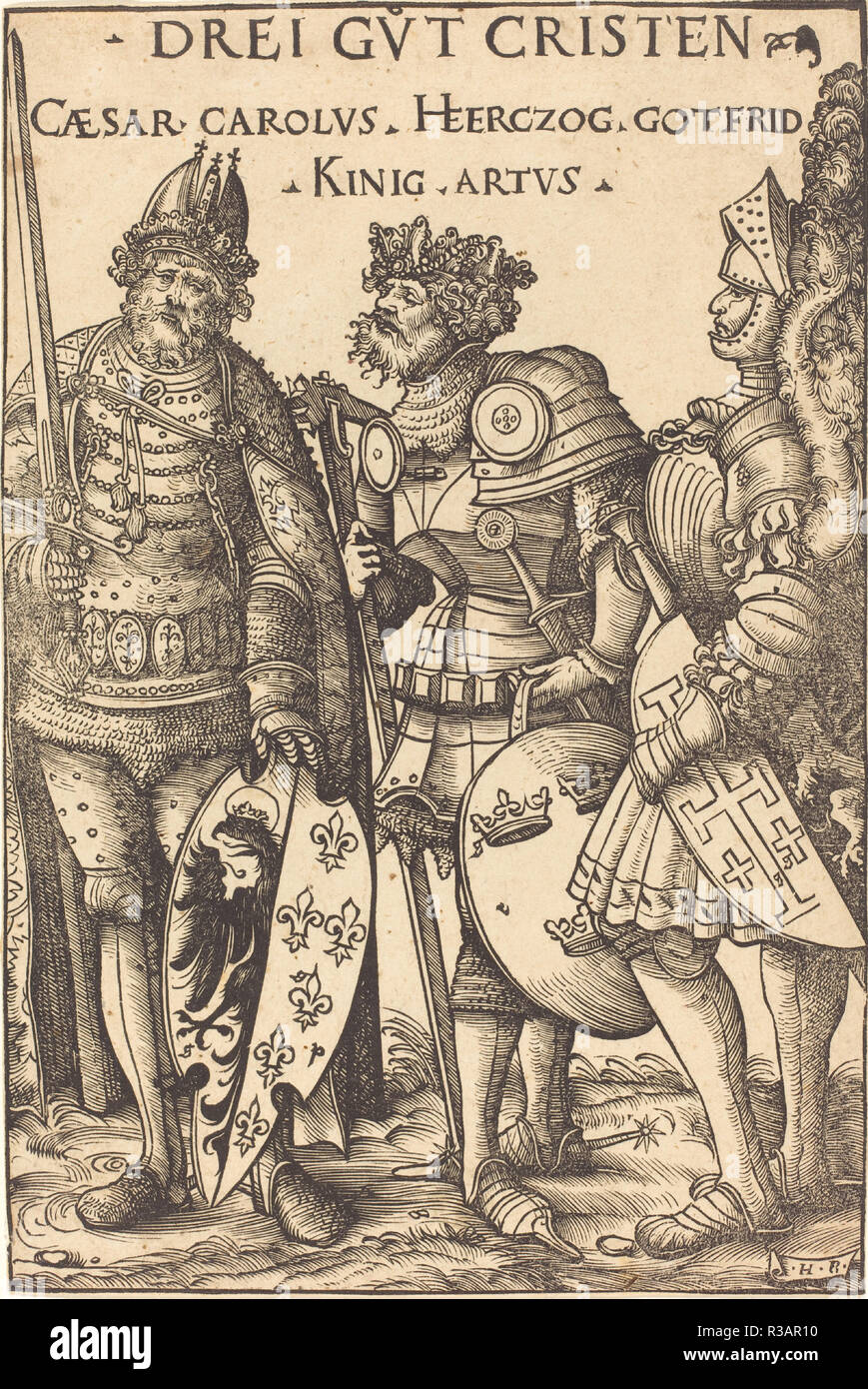Karl der Große, und Arthur Godfrey. Stand: 1516. Medium: Holzschnitt. Museum: Nationalgalerie, Washington DC. Autor: Hans Burgkmair I. Stockfoto