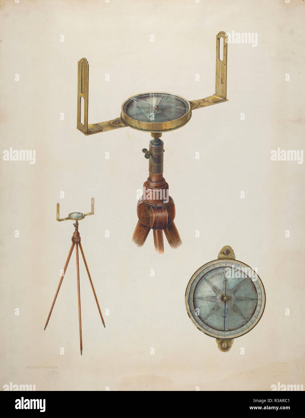 Surveyor Kompass. Vom: C. 1937. Maße: gesamt: 68,9 x 53,7 cm (27 1/8 x 21 1/8 in.) Original IAD Objekt: 12' breit. Medium: Aquarell, Graphit und Farbstift auf Pappe. Museum: Nationalgalerie, Washington DC. Autor: Archie Thompson. Stockfoto