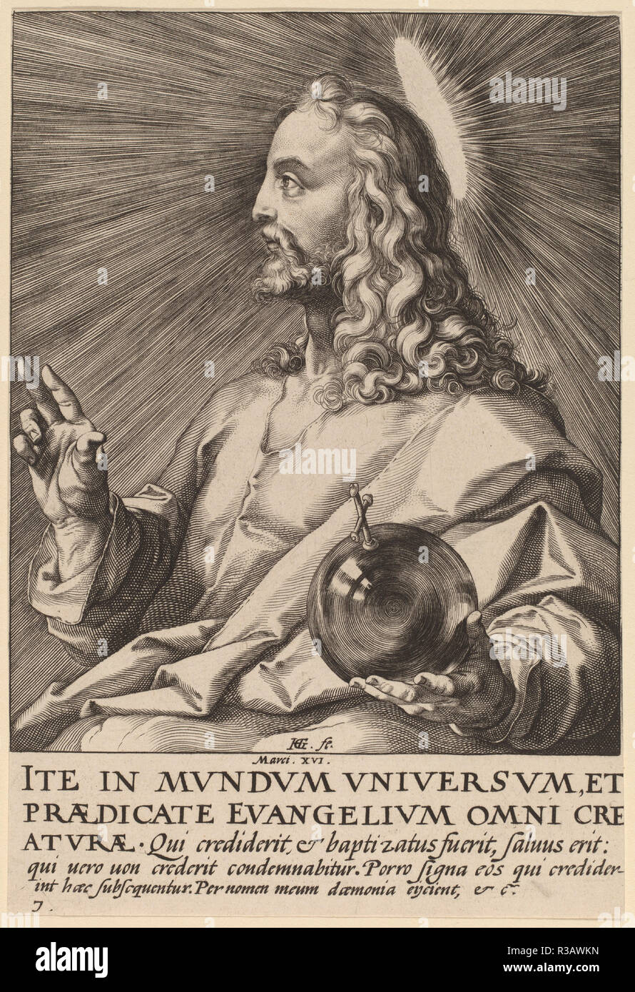 Christus. Vom: Vermutlich 1589. Medium: Gravur. Museum: Nationalgalerie, Washington DC. Autor: Hendrik Goltzius. Stockfoto