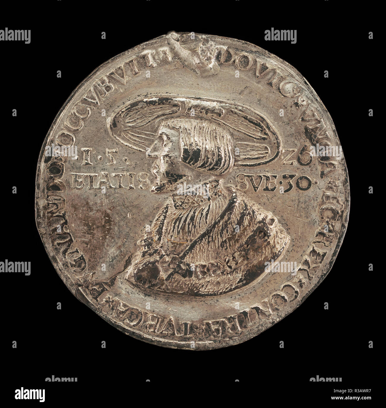 Louis II, 1506-1526, König von Ungarn und Böhmen 1516 [Vorderseite]. Stand: 1526. Abmessungen: Insgesamt (Durchmesser): 4,18 cm (1 5/8 in.) Gewicht: 14,4 Gr (0,032 lb) Achse: 12:00 Uhr. Medium: Silber // Struck. Museum: Nationalgalerie, Washington DC. Thema: Deutsch 16. Stockfoto
