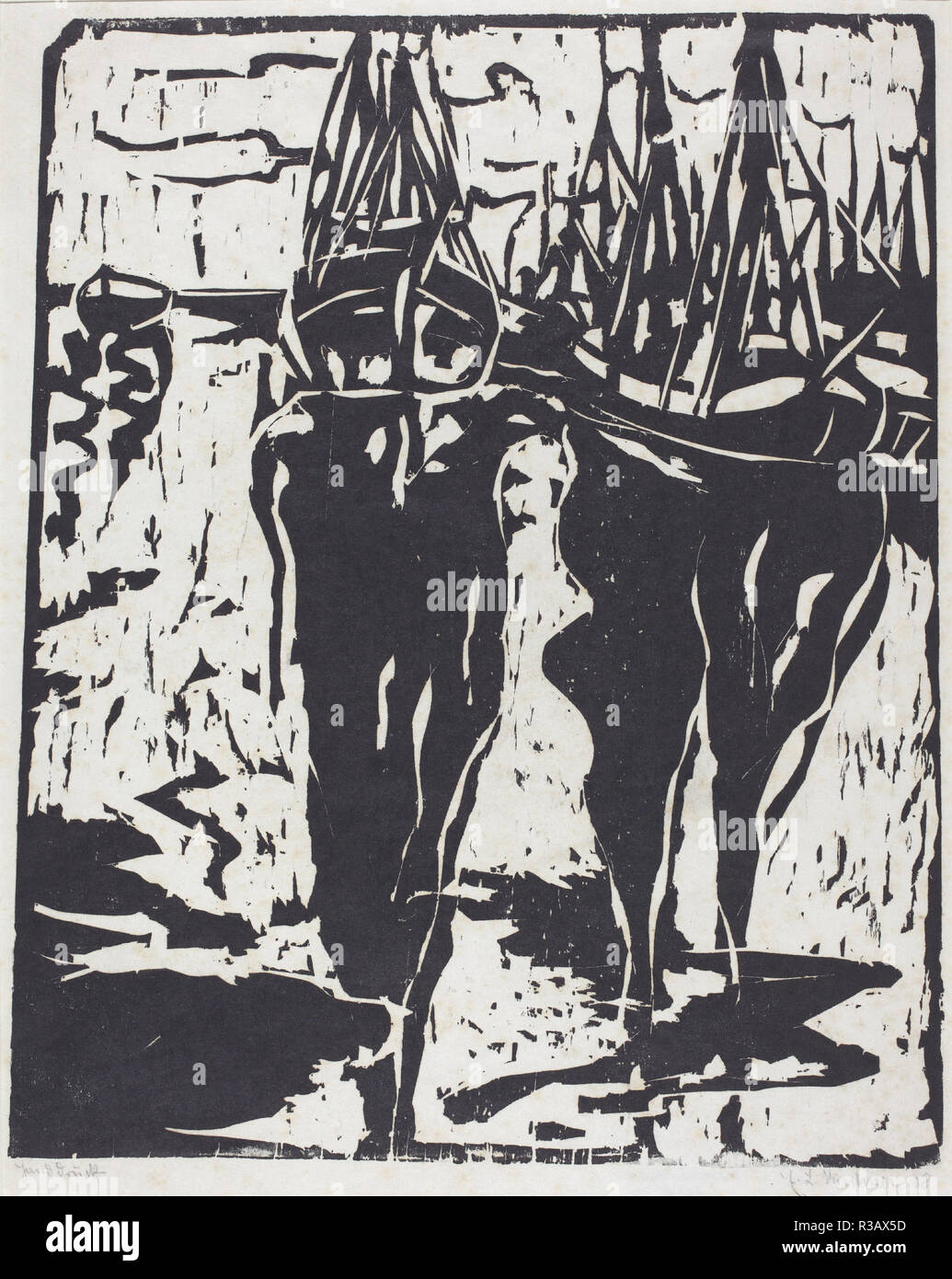 Port Szene (hafenbild). Stand: 1908. Abmessungen: Bild: 49,2 x 40,3 cm (19 3/8 x 15 7/8 in.) Blatt: 54,6 x 42,3 cm (21 1/2 x 16 5/8 in.). Medium: Holzschnitt. Museum: Nationalgalerie, Washington DC. Autor: ERNST LUDWIG KIRCHNER. Stockfoto