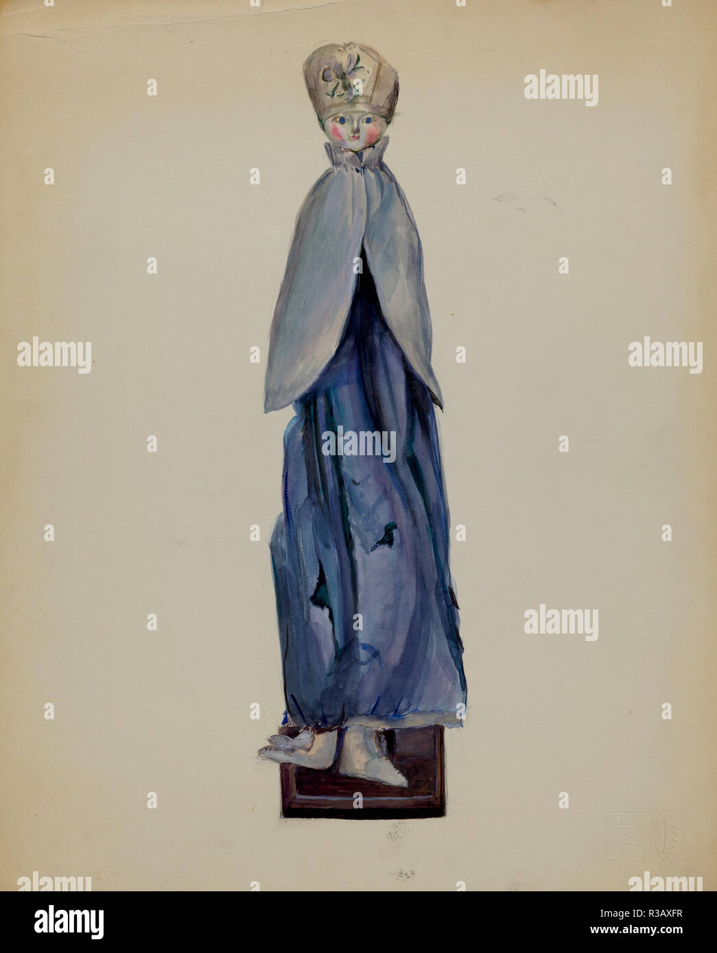 Fashion Doll. Vom: C. 1936. Maße: gesamt: 28,6 x 23,2 cm (11 1/4 x 9 1/8 in.) Original IAD Objekt: 14' hoch. Medium: Aquarell und Graphit auf Papier. Museum: Nationalgalerie, Washington DC. Autor: Mina Lowry. Stockfoto