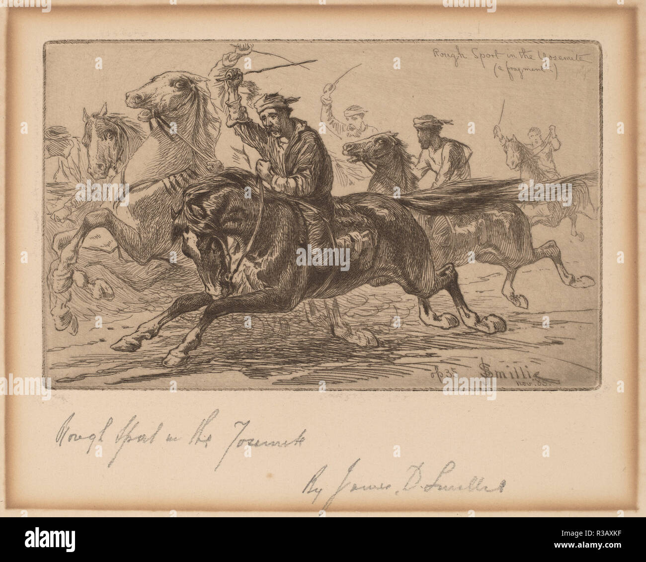 Rauhe Sport im Yosemite. Stand: 1885. Abmessungen: Platte: 7,94 × 12,7 cm (3 1/8 x 5 in.). Medium: Radierung in Schwarz. Museum: Nationalgalerie, Washington DC. Autor: James David Smillie. Stockfoto