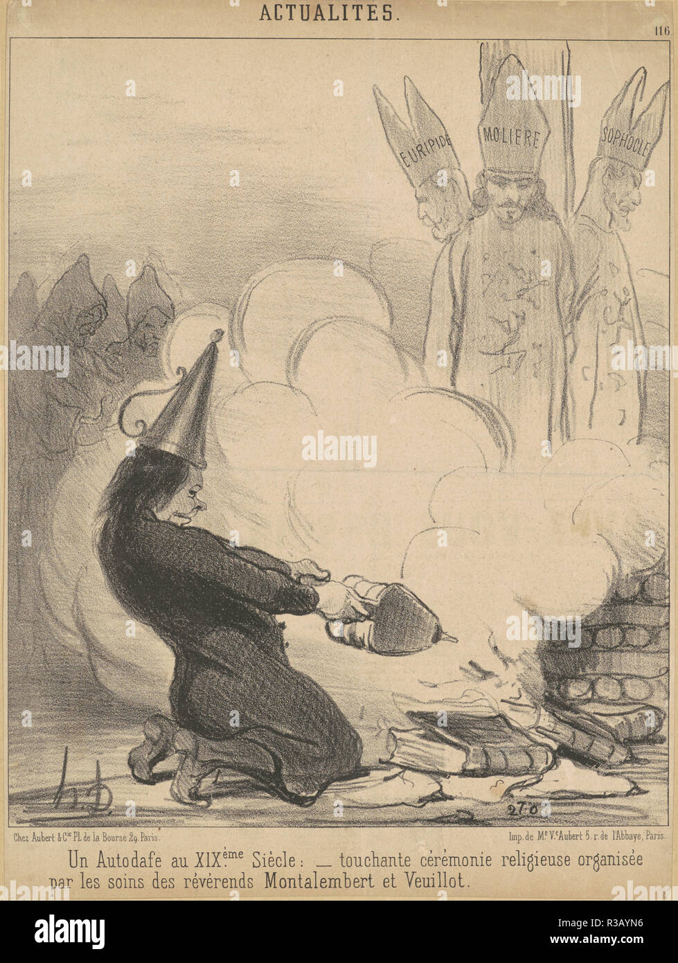 Un-autodafé au XIXe siècle. Vom: 19. Medium: Lithographie. Museum: Nationalgalerie, Washington DC. Thema: Honoré Daumier. Stockfoto