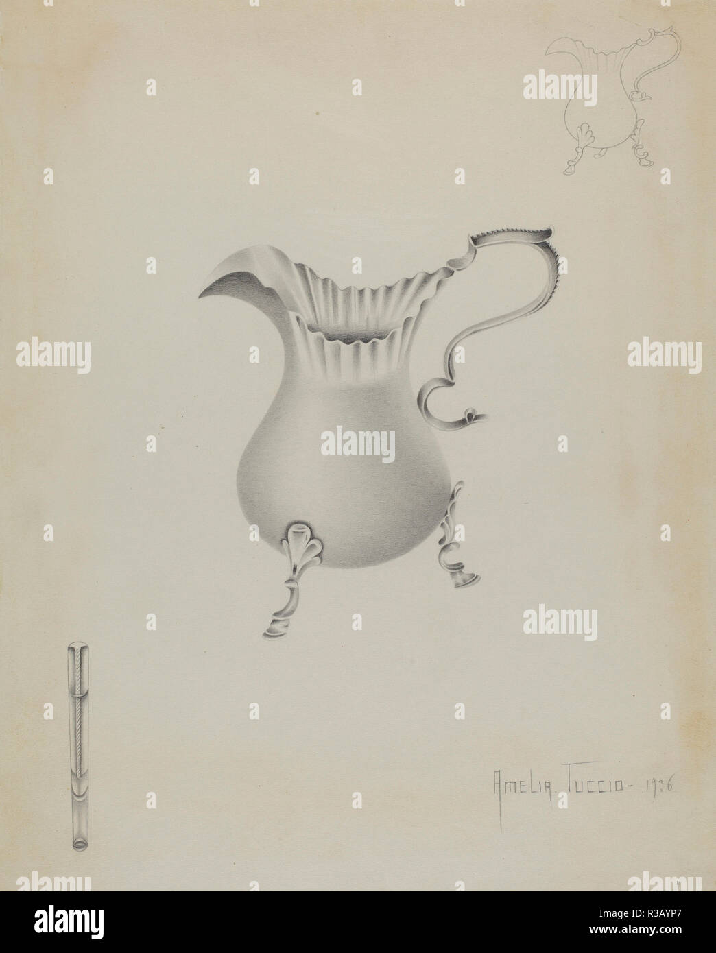 Silber Rahmtopf. Stand: 1936. Abmessungen: insgesamt: 29 x 22,9 cm (11 7/16 x 9 in.) Original IAD Objekt: 4 1/2" hoch. Medium: Graphit auf Papier. Museum: Nationalgalerie, Washington DC. Thema: Amelia Tuccio. Stockfoto