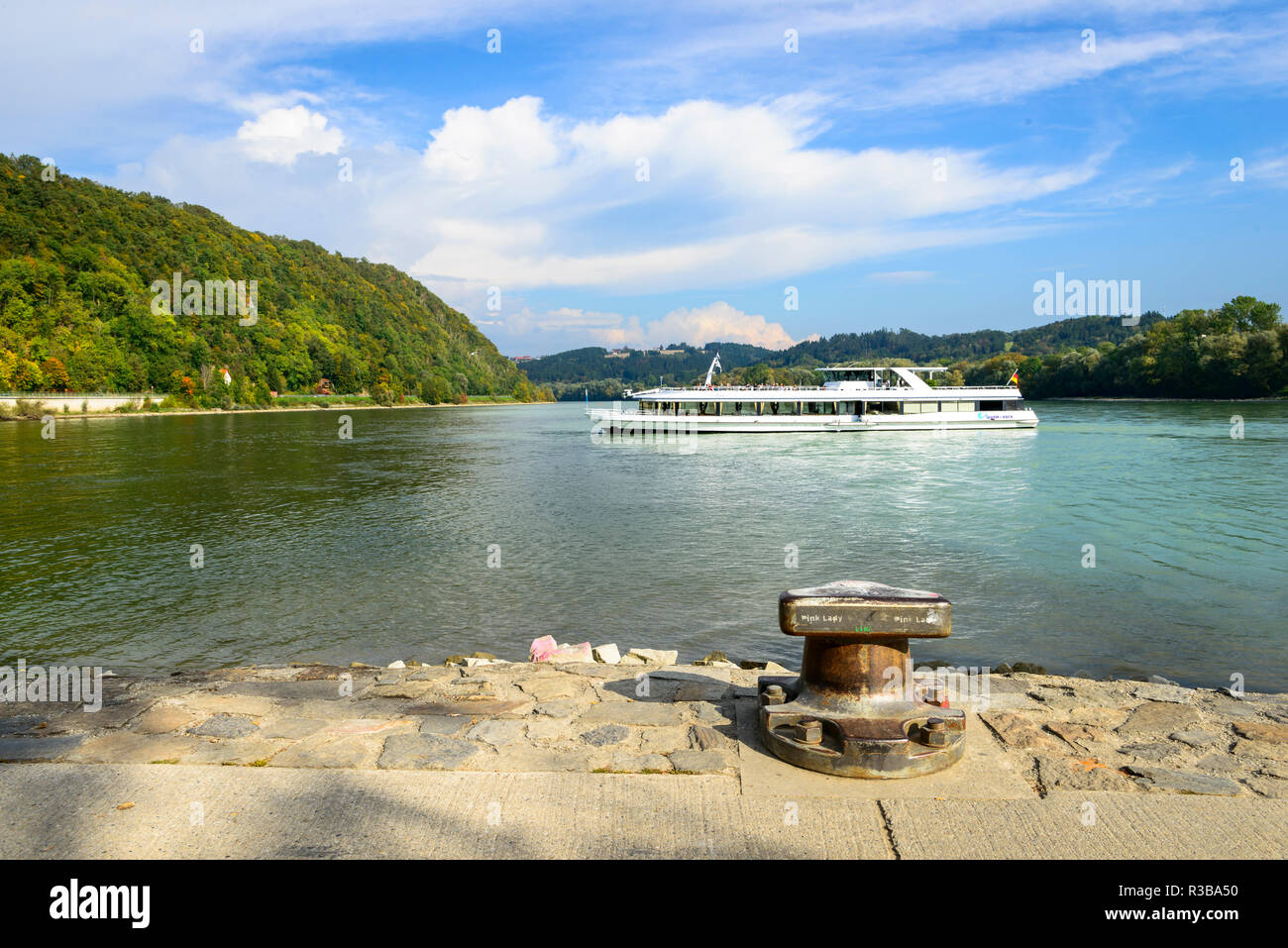 Dreieck, Zusammenfluss der drei Flüsse Donau, Inn und Ilz, Passau mit ...