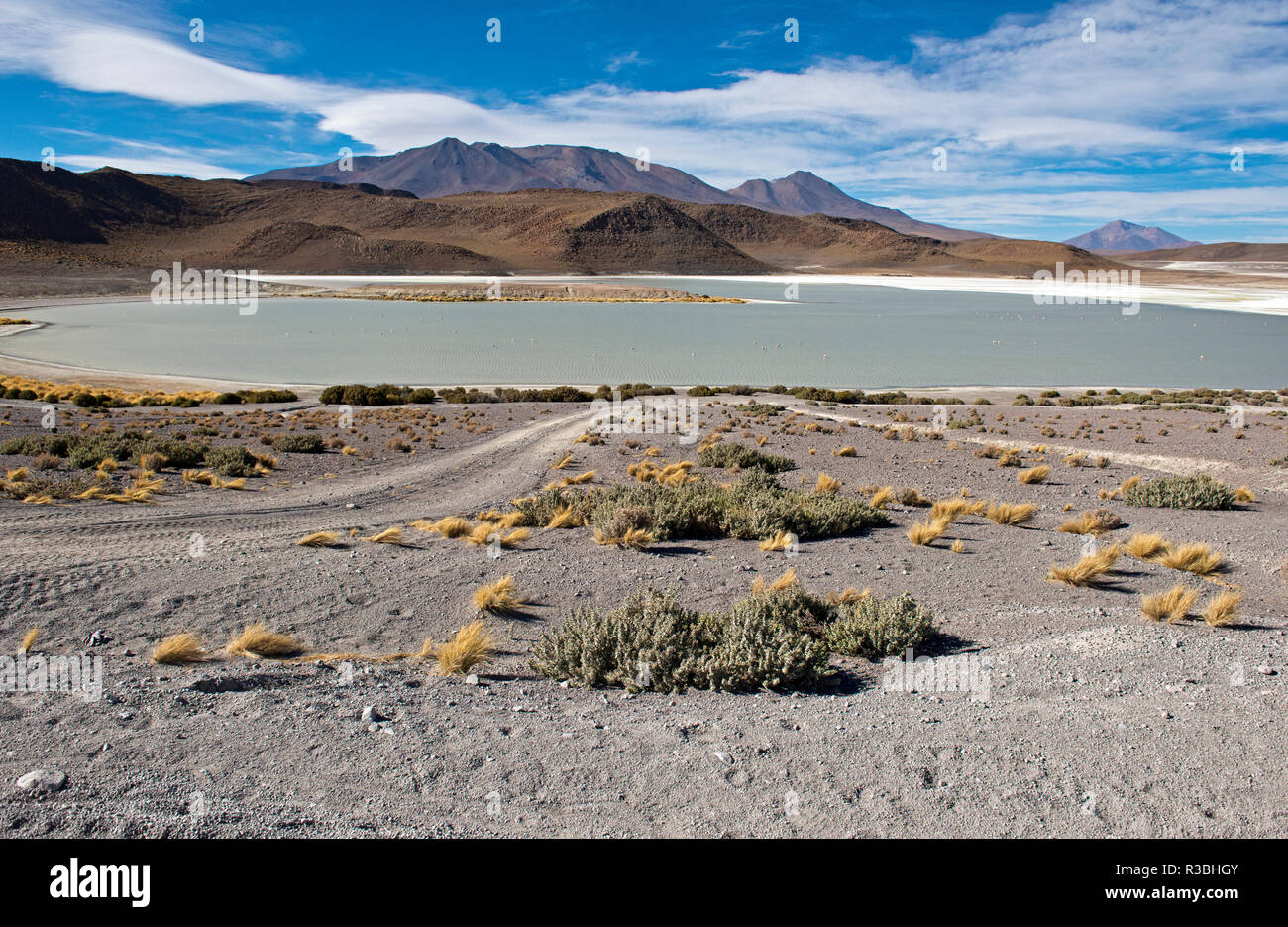 Bolivianischen Wüste, Bolivien. Seen und Berge. Stockfoto