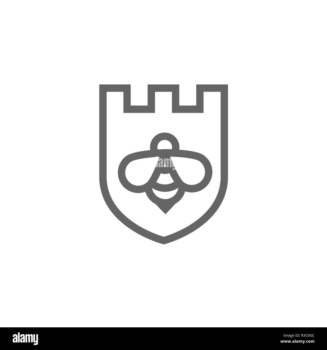 Schild und Bee Line Symbol Kombination. Symbol und Zeichen illustration Design. Auf weissem Hintergrund Stockfoto