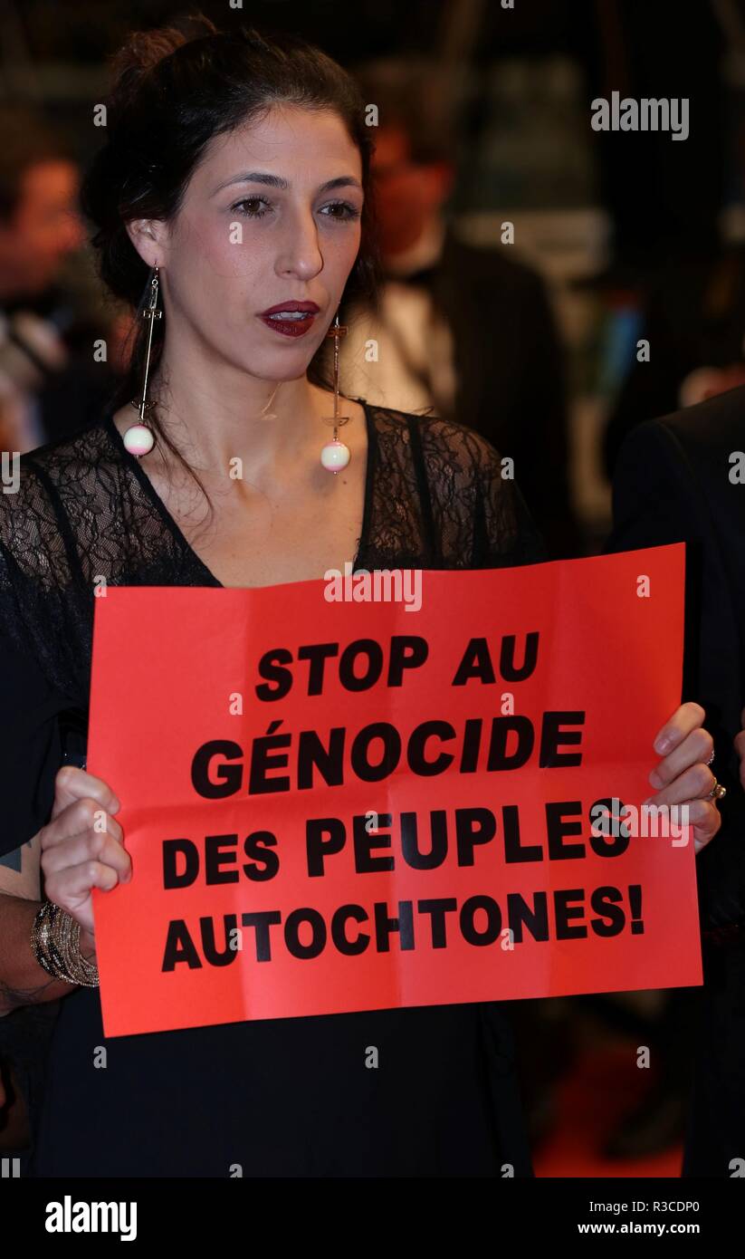 CANNES, Frankreich - 16. MAI 2018: die Darsteller des Films "Die Toten und die anderen 'auf dem roten Teppich für die "ogman "Screening auf dem Festival de Cannes. Stockfoto