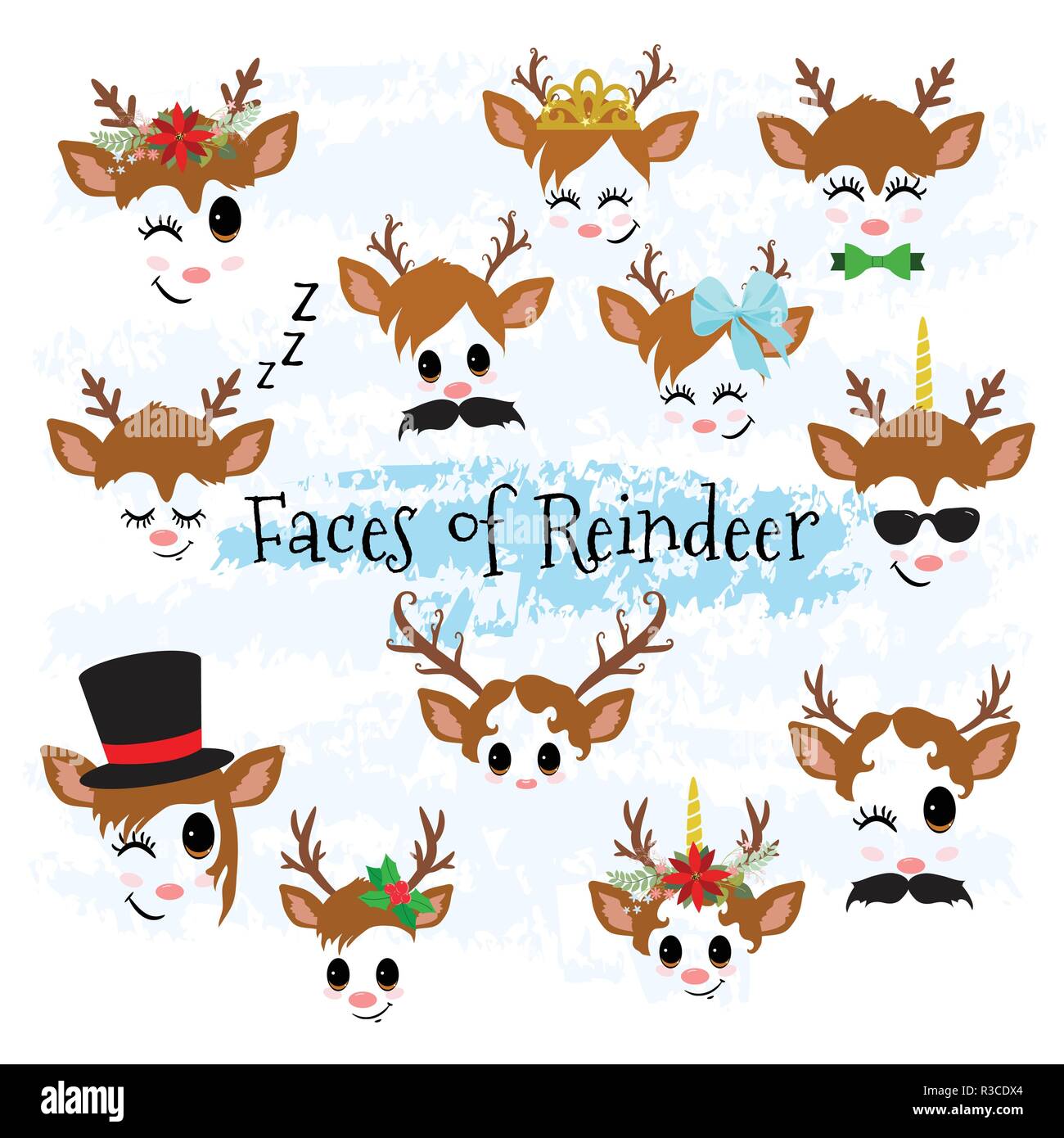 Weihnachtsdekor Rentier Gesichter Clipart Stock Vektor