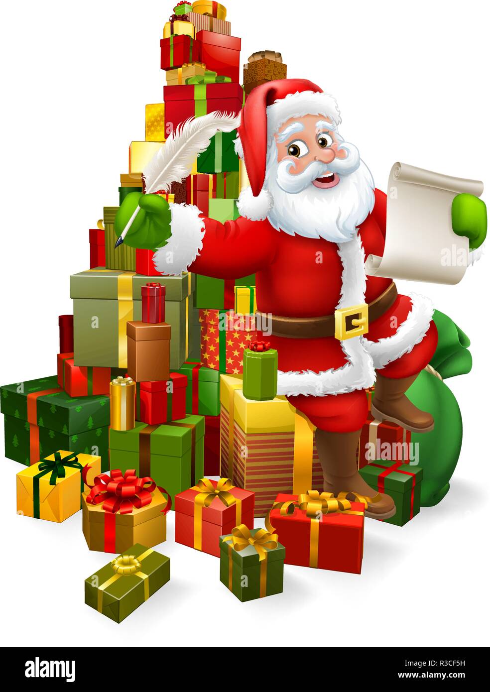 Santa Claus Weihnachten Geschenk Liste Cartoon prüfen Stock Vektor