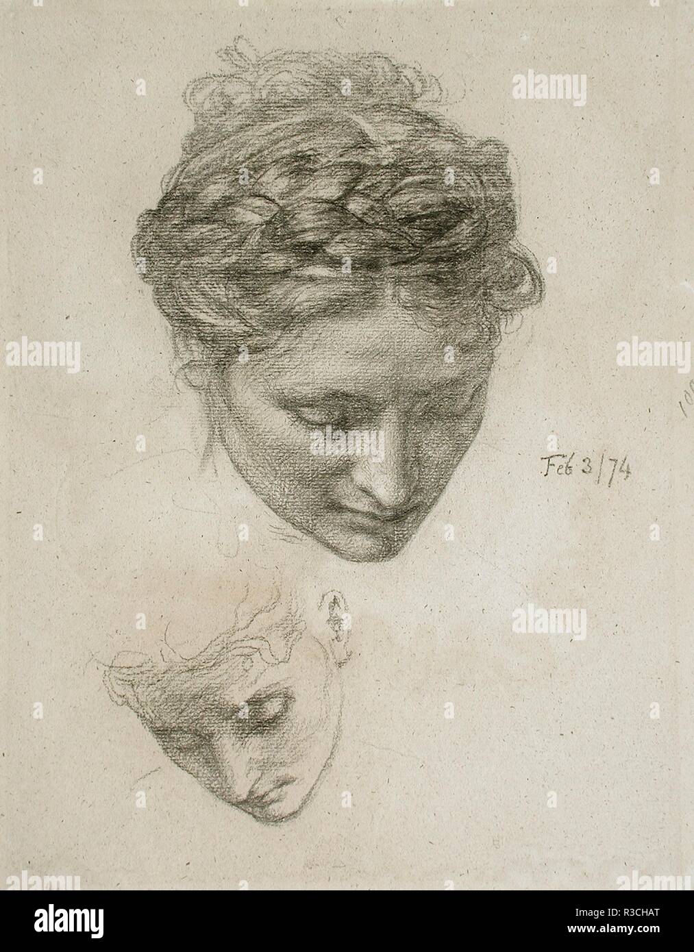 Studie von zwei Köpfe. Datum/Zeitraum: 1874. Zeichnung. Schwarze Kreide. Höhe: 293.70 mm (11,56 in); Breite: 231.80 mm (9.12 in). Thema: Sir Edward Poynter. Stockfoto