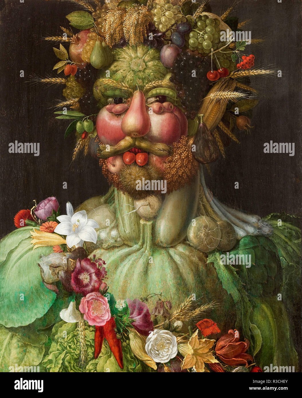 Rudolf II. von Hamsburg oder Vertumnus. Datum/Zeitraum: 1590. Zeichnung. Öl auf Leinwand. Höhe: 680 mm (26,77 in); Breite: 560 mm (22.04 in). Autor: Giuseppe Arcimboldo. ARCIMBOLDO, Giuseppe. Stockfoto