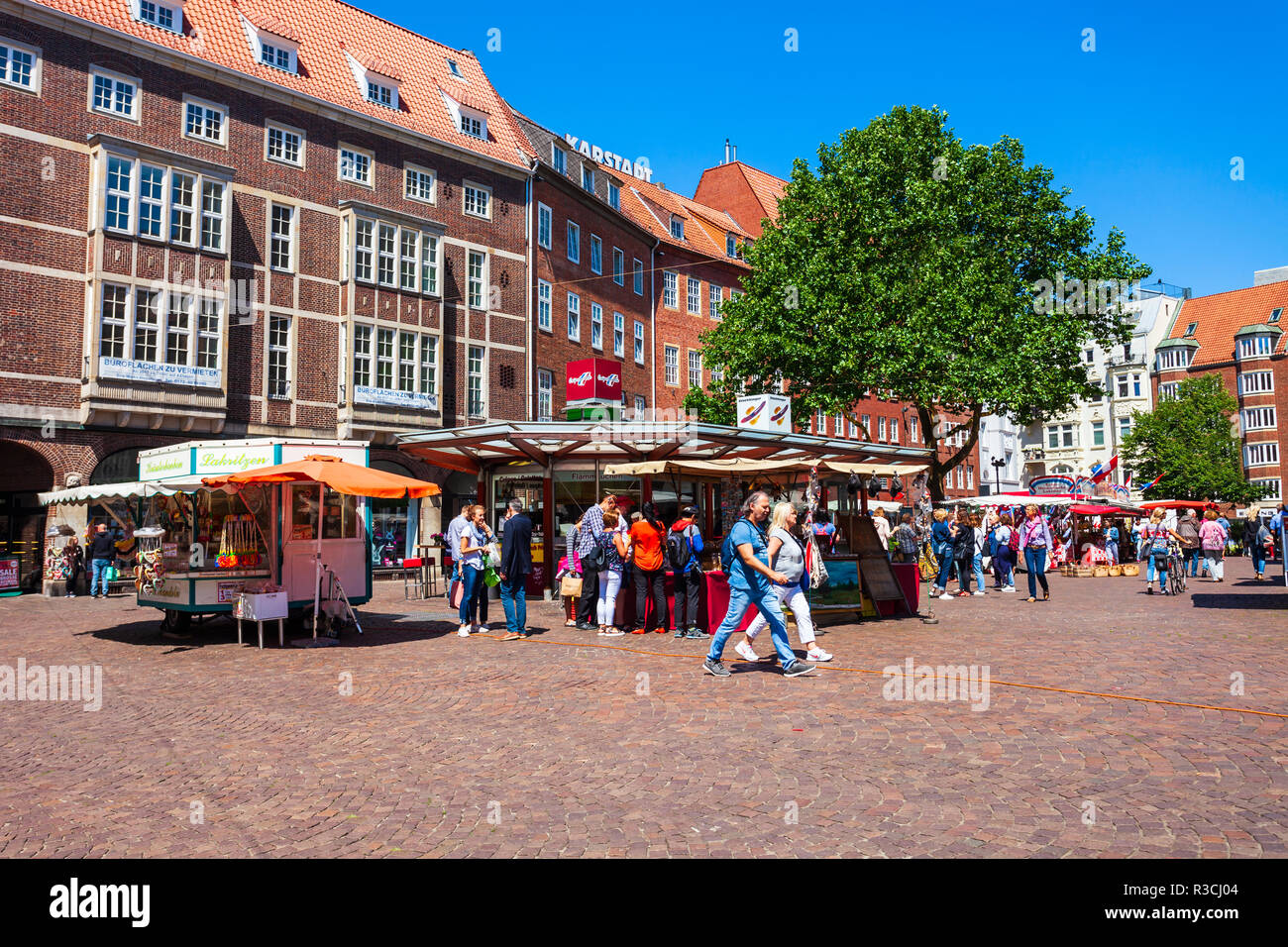 BREMEN, Deutschland - Juli 06, 2018: Marktplatz oder den Marktplatz in der Altstadt von Bremen, Deutschland Stockfoto