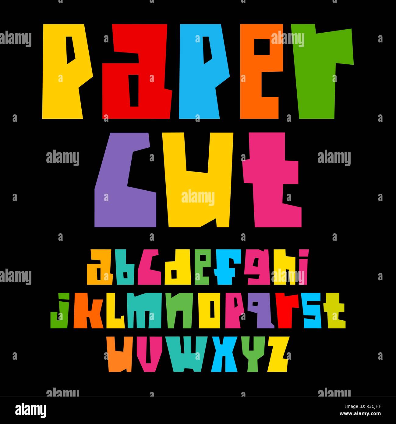 Bunte Papier schneiden Alphabet. Ausschnitt Buchstaben Vektor Stock Vektor