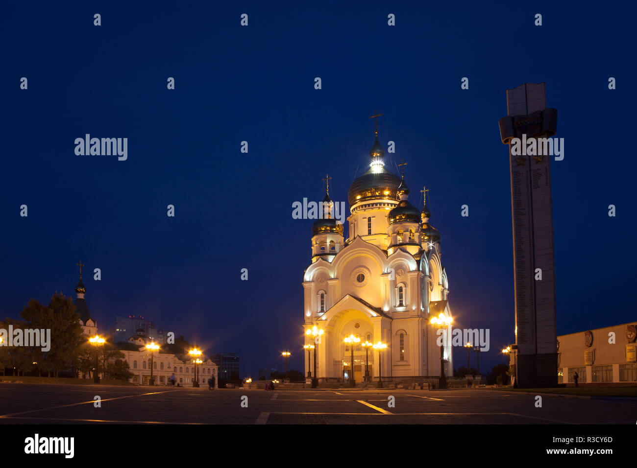 Ortodox Cathedral in Chabarowsk, Russland in der Nacht Stockfoto