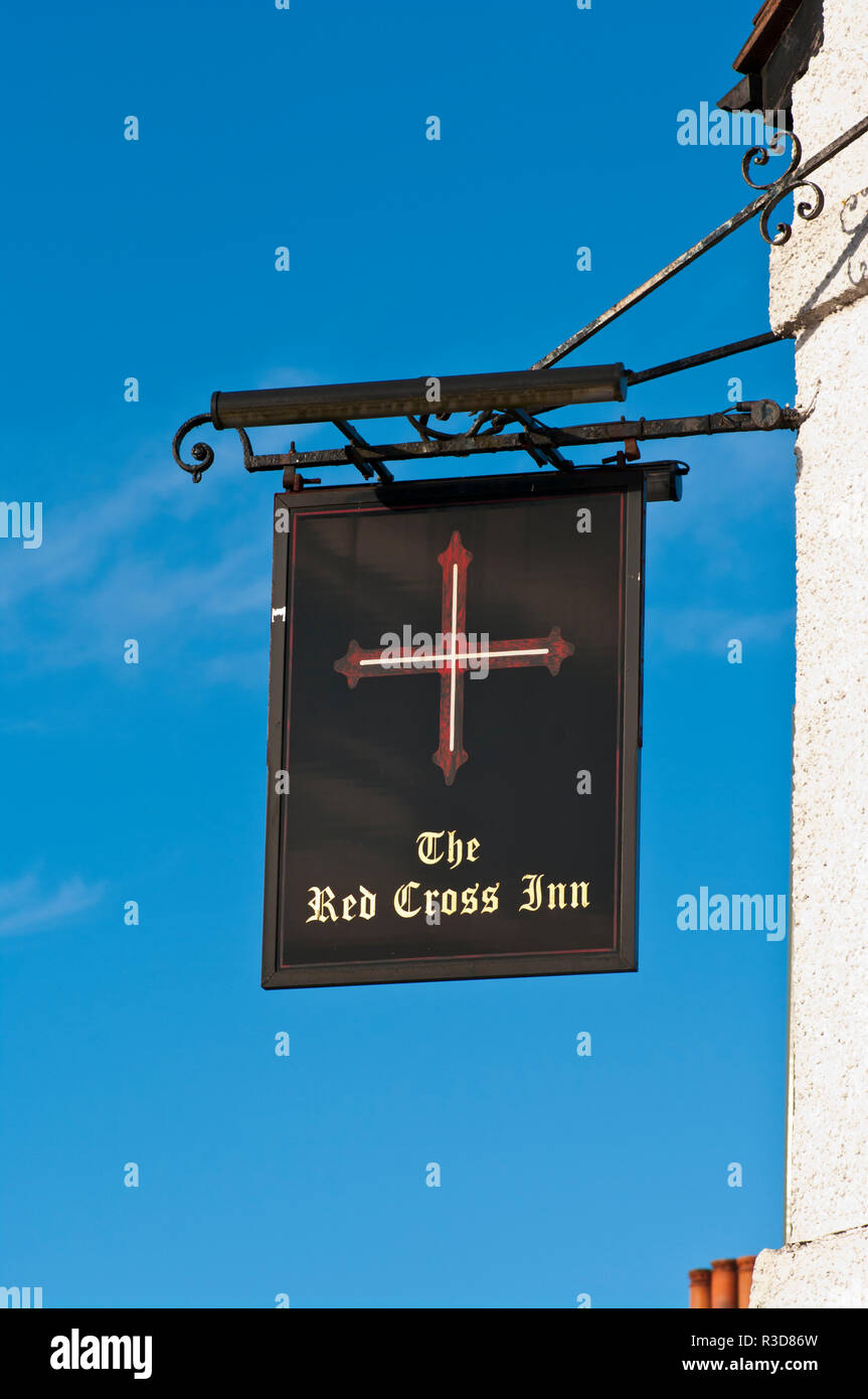 Das Rote Kreuz Inn Pub Zeichen britischen Pub Zeichen Stockfoto