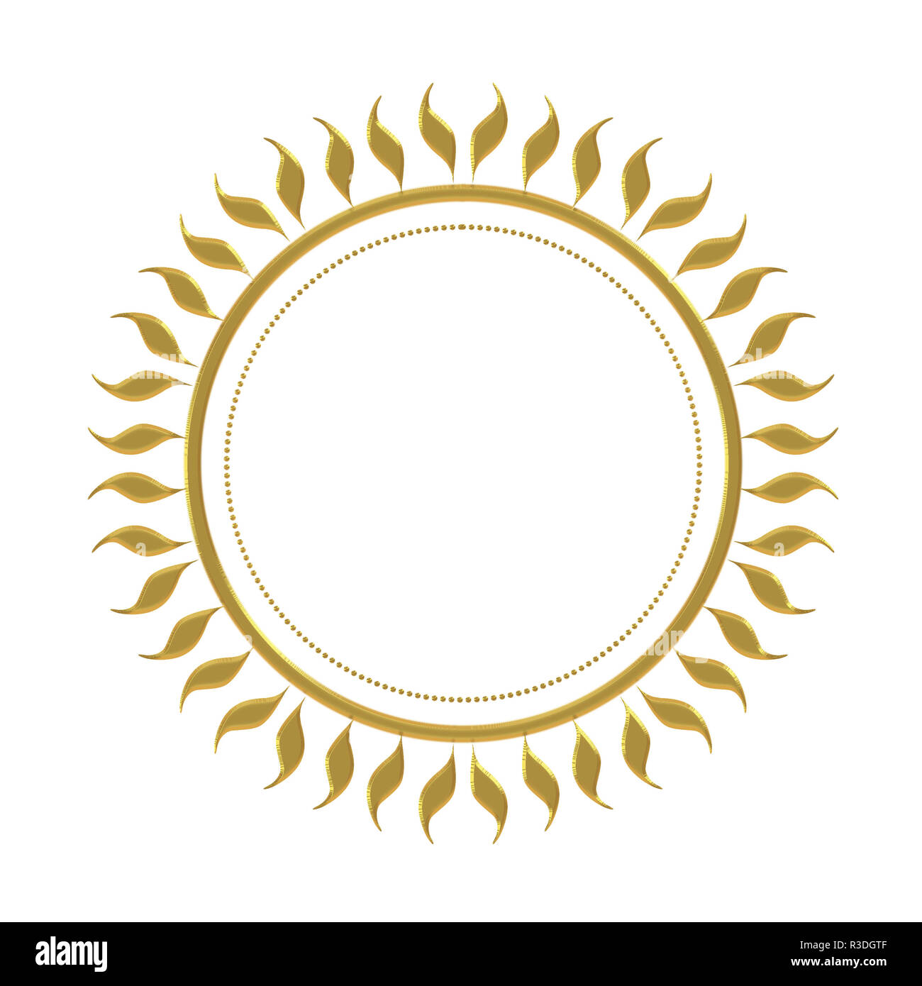 Gold Wirkung Sonne Mandala auf weißem Hintergrund. Mit gemeißelten Wirkung fancy Kante. Stockfoto