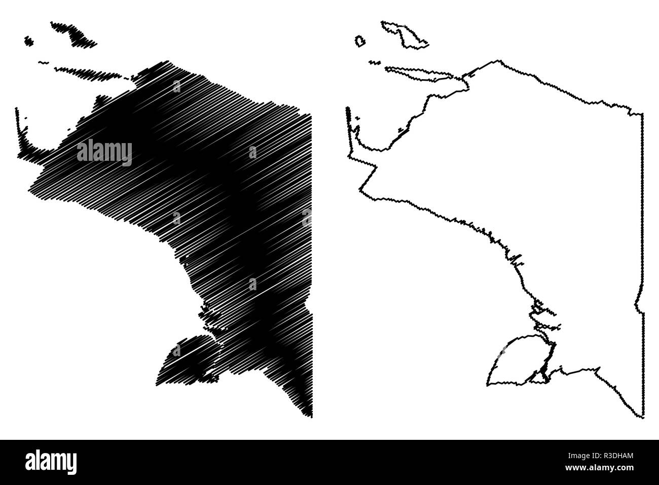 Unterteilungen der Papua (Indonesien, Provinzen Indonesiens) Karte Vektor-illustration, kritzeln Skizze (West Papua Neu Guinea) Karte anzeigen Stock Vektor